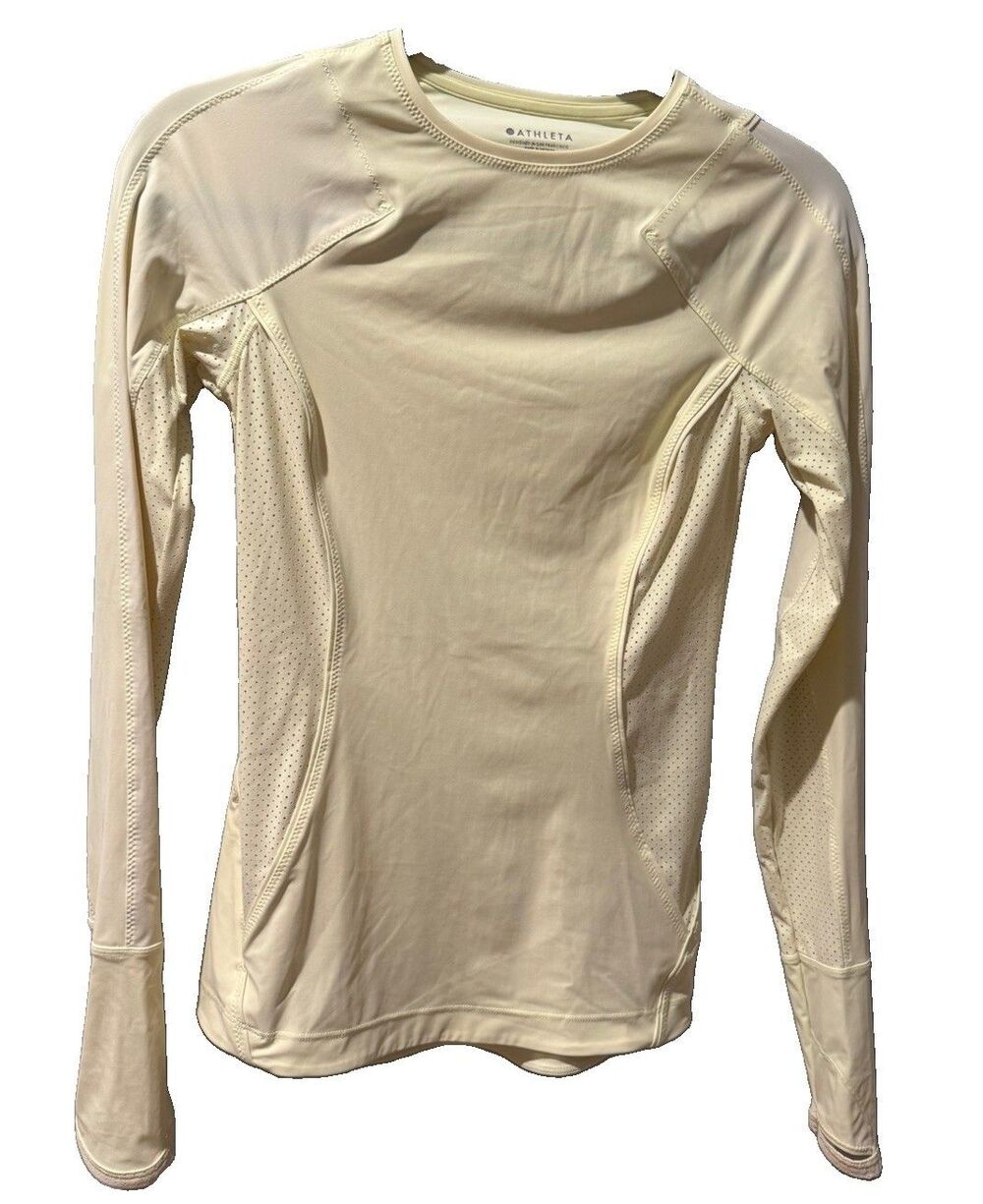Athleta Pacifica II Crew Neck Long Sleeve Stretch UV Top Yellow Women’s XXS